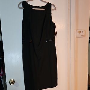 Ann Taylor Black Sleeveless Midi Dress with Front Zip Details